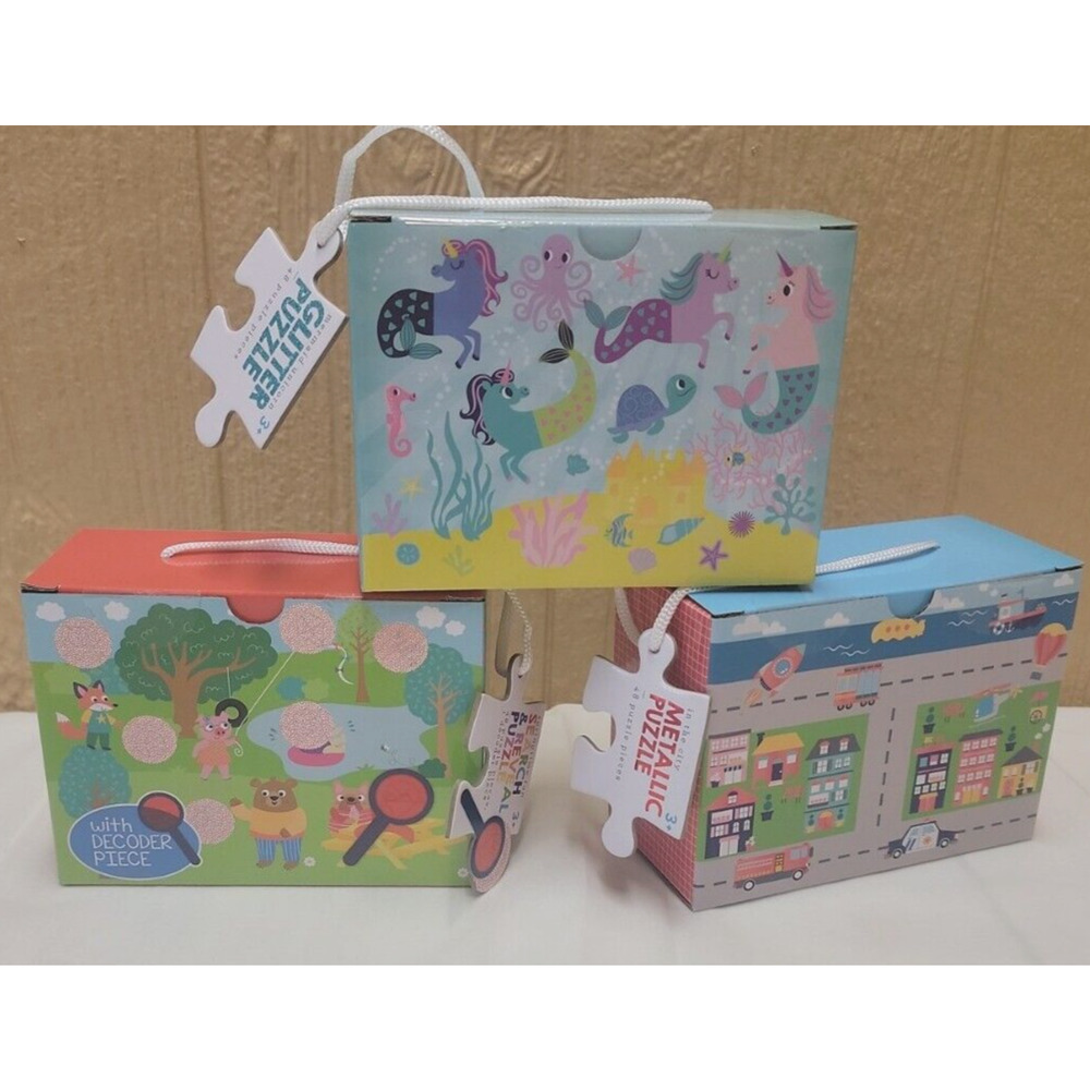 3 Glitter Metallic Search Reveal Puzzles Mermaid Unicorn In the City Springtime